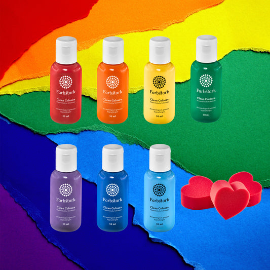 Bodypainting Farben Set Regenbogen (350 ml Körperfarbe plus 3 Schwämmchen)
